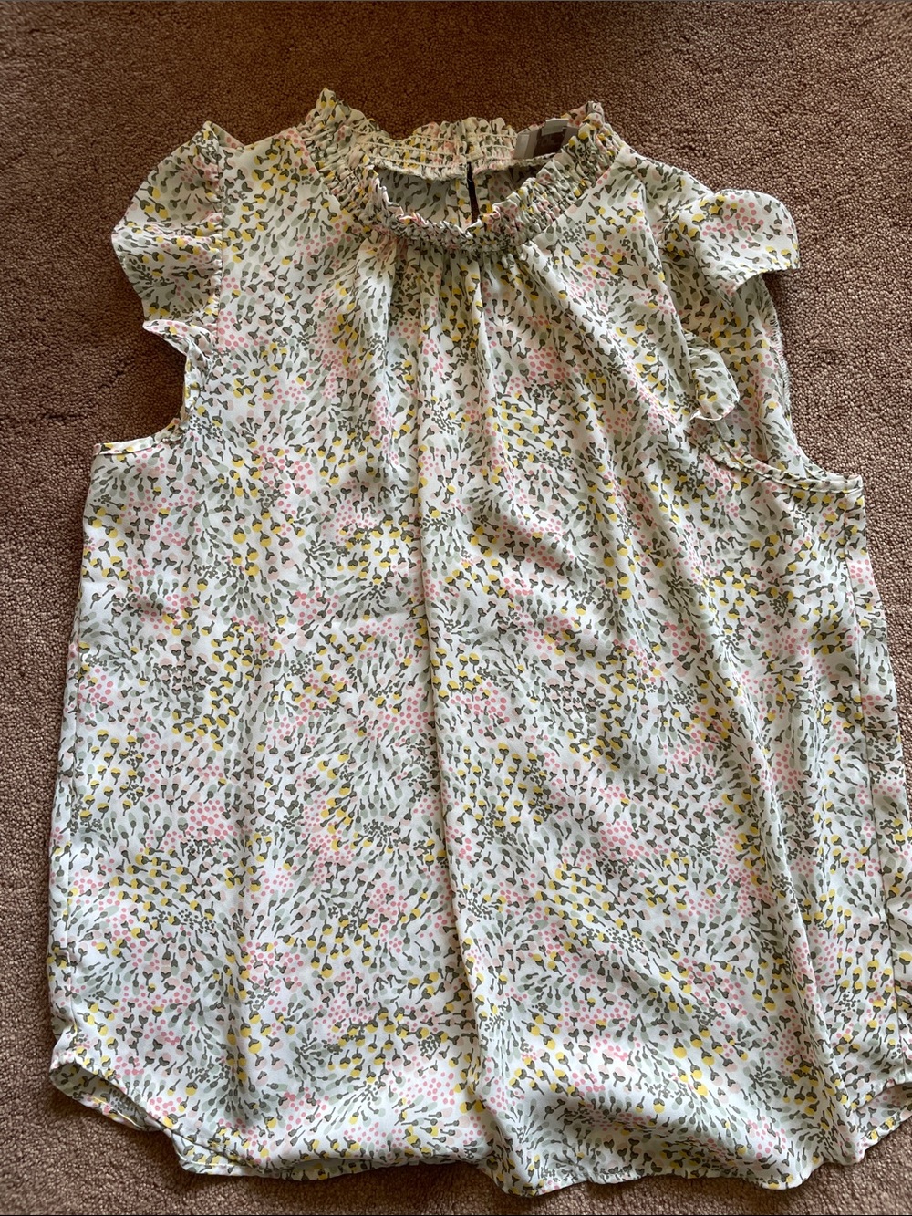 LOFT White Floral Ruffle Neck Sleeveless Top